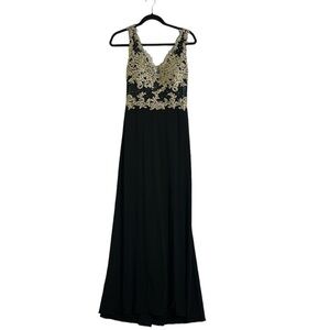 Blondie nites black and gold lace prom maxi dress size 11